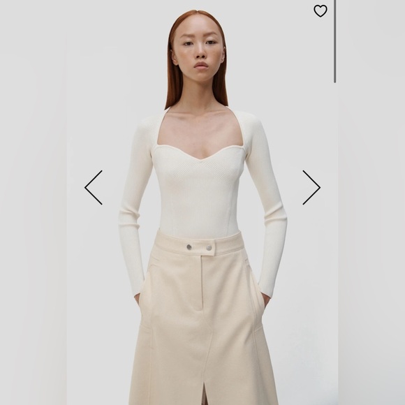 NWT Simkhai Giuliana Top in Ivory Size Medium Ribbed Sweetheart Neckline Sweater - Picture 6 of 12